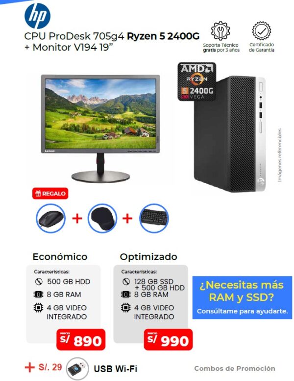 pc combo 043 opt 1 combo hp prodesk 705 g4 ryzen 5 2400g 8gb ram 128g